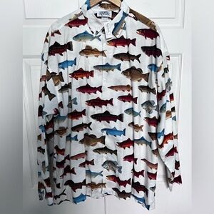 NWT Vintage Cockney Rebels Long Sleeve Button Up Fish Print Shirt-Size XL Rare